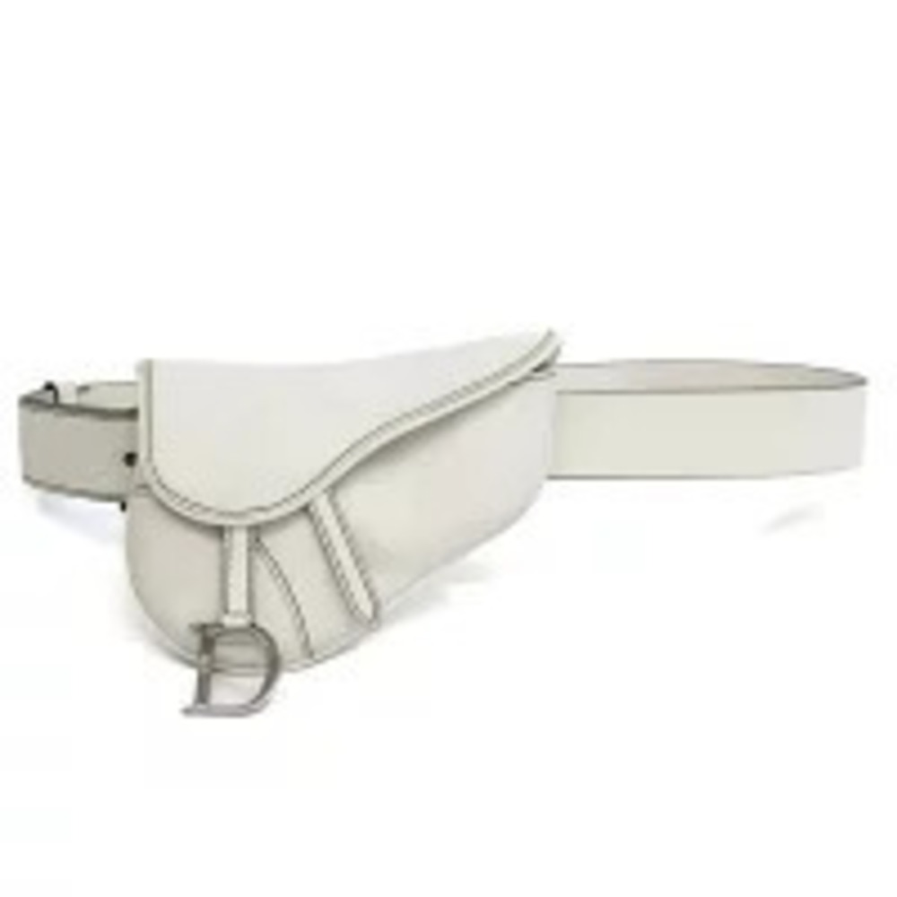 Christian Dior Saddle Bag Leather Waist Bag White